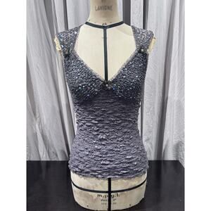 Ann Ferriday Vintage Stock Sequin Flower Sweetheart Top S